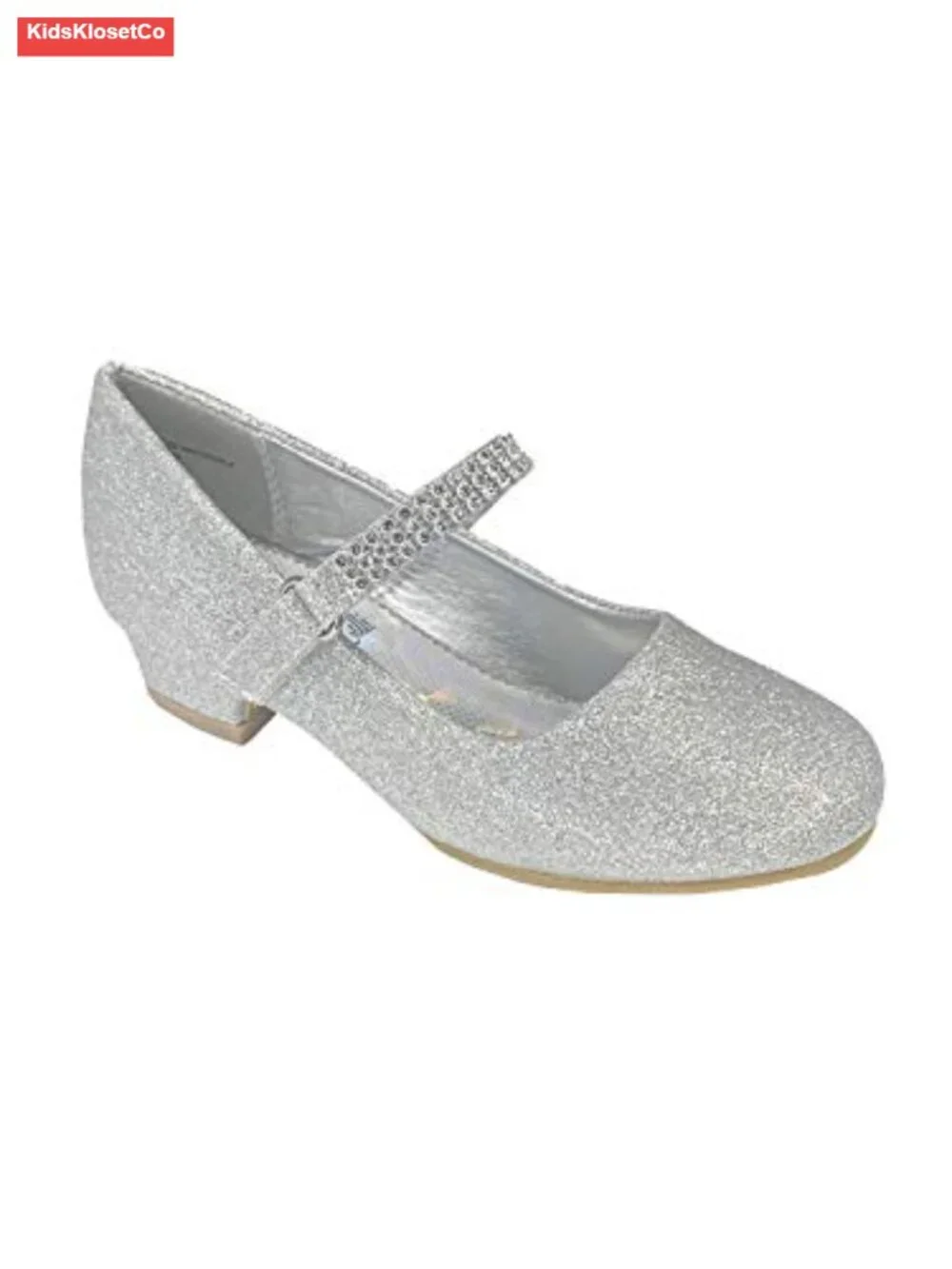 Girls Glitter Mary Jane Dress Shoes with Rhinestone Strap
